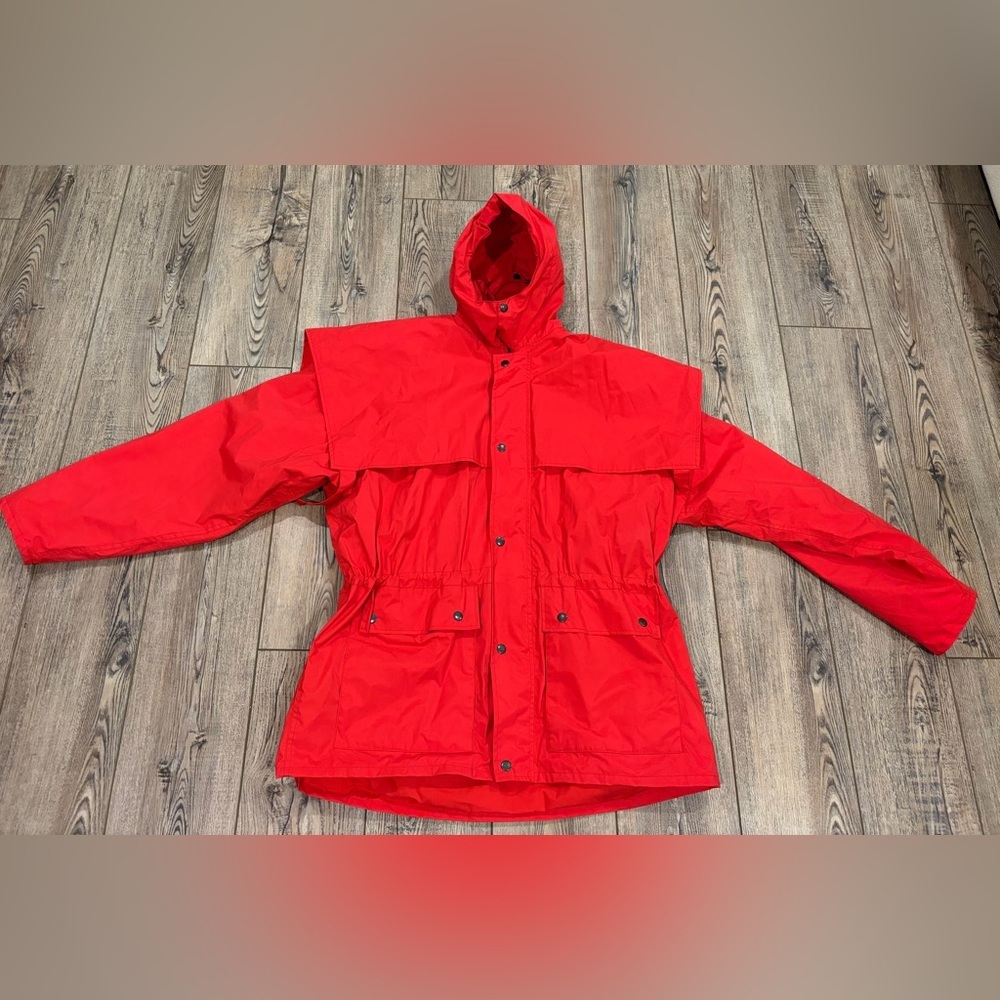 Fox Fire “Aussie Traveler” Red Hooded Rain Jacket – Size Large Outdoor Hiking - Picture 2 of 11